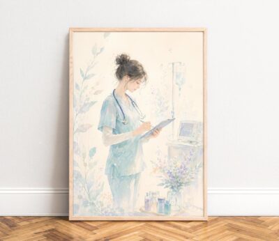 Doctor Watercolor Soft Blue Wall Art